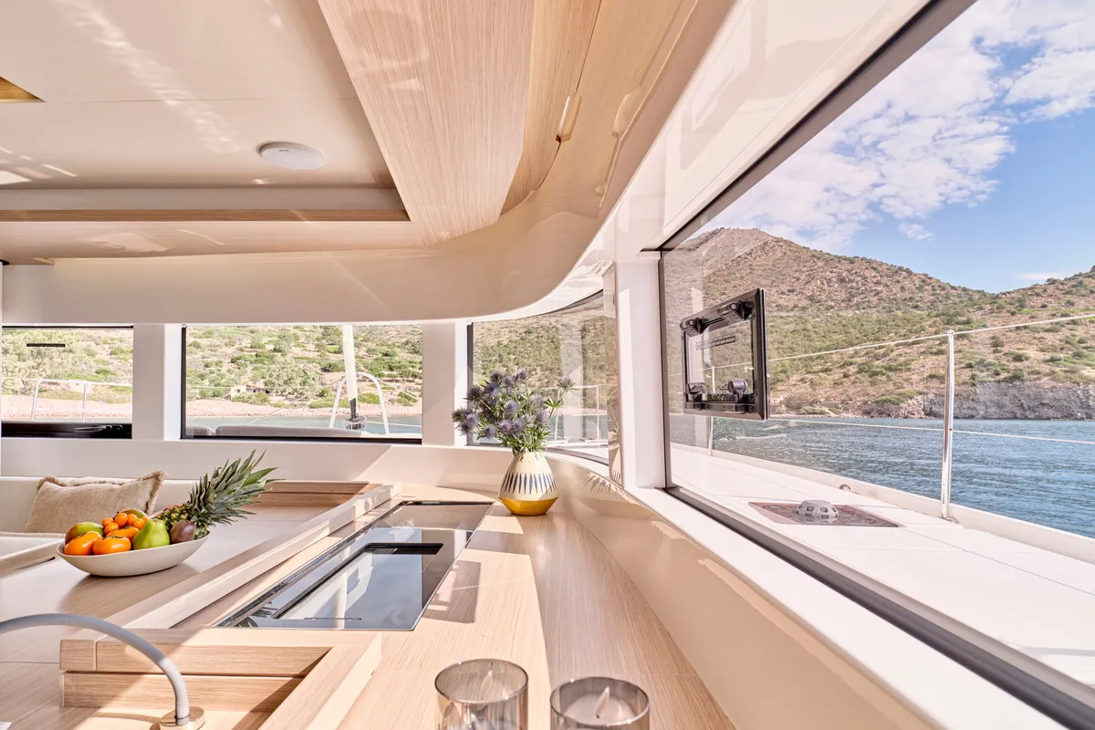 Galley of Lagoon 51, a catamaran at Athens, Greece