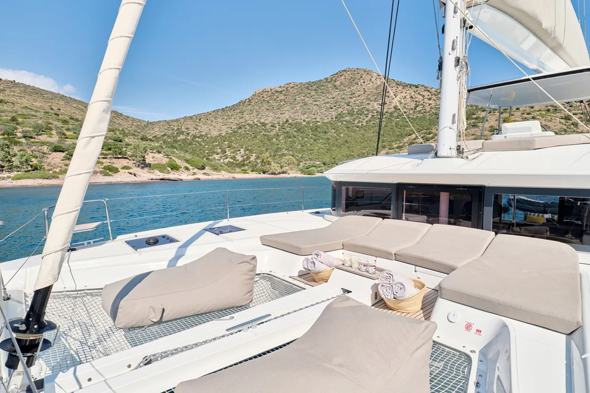 Deck of Lagoon 51, a catamaran at Athens, Greece
