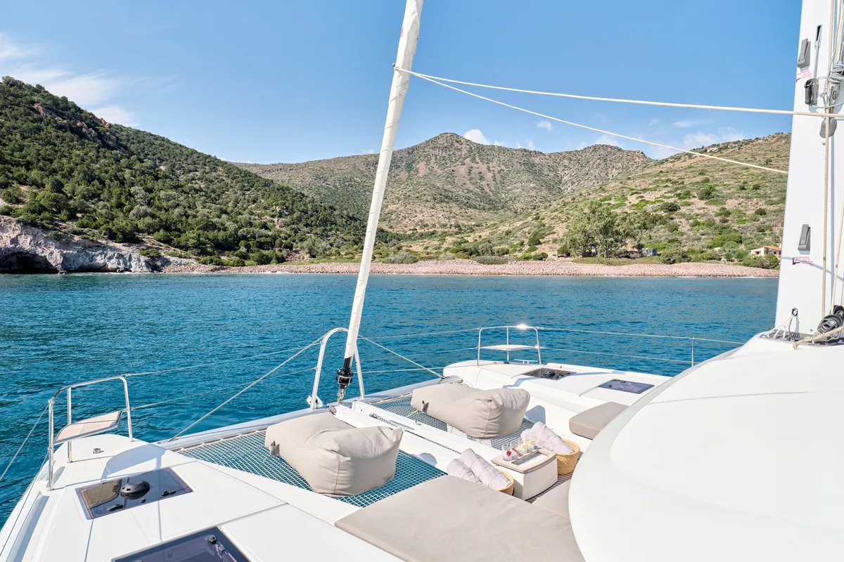 Deck of Lagoon 51, a catamaran at Athens, Greece