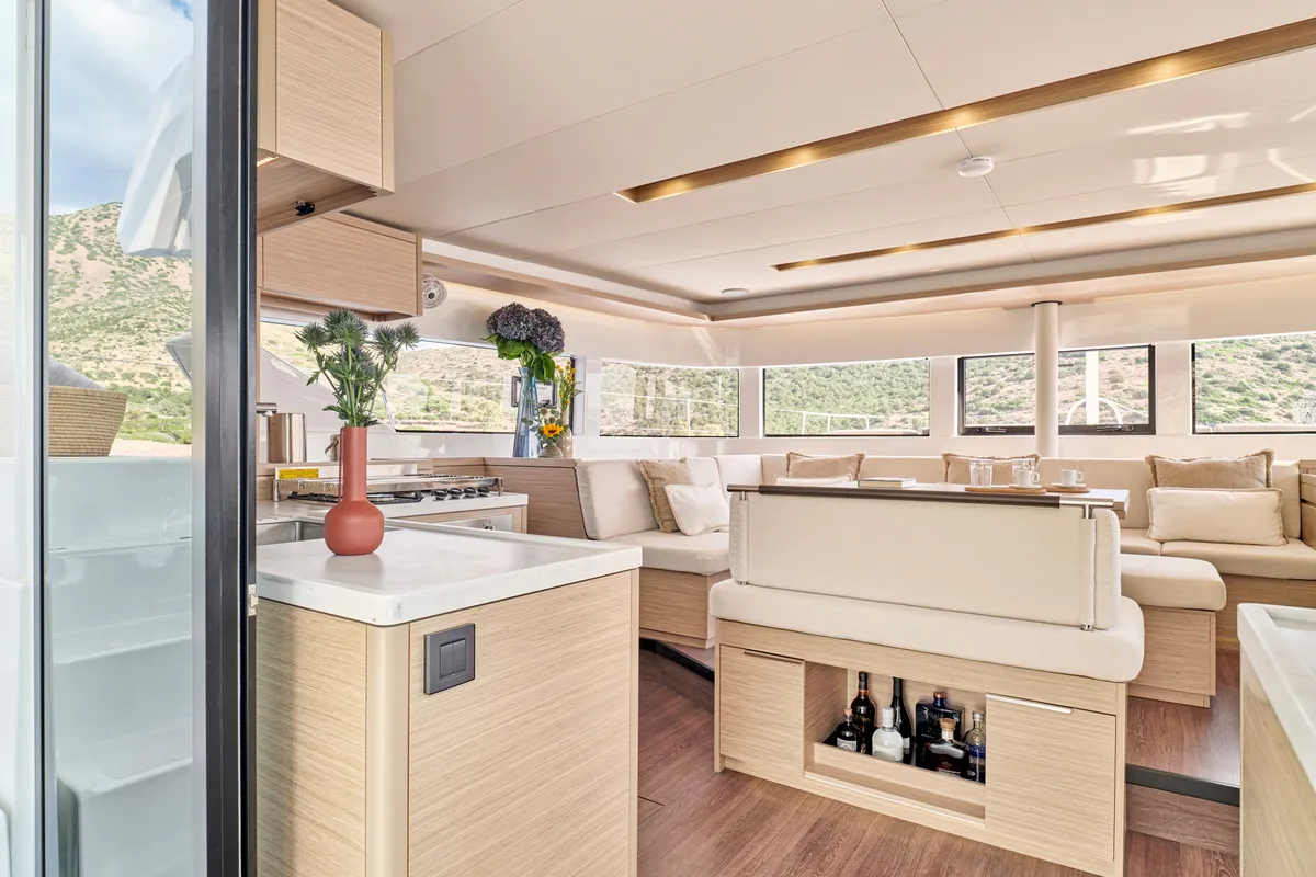 Galley of Lagoon 51, a catamaran at Athens, Greece