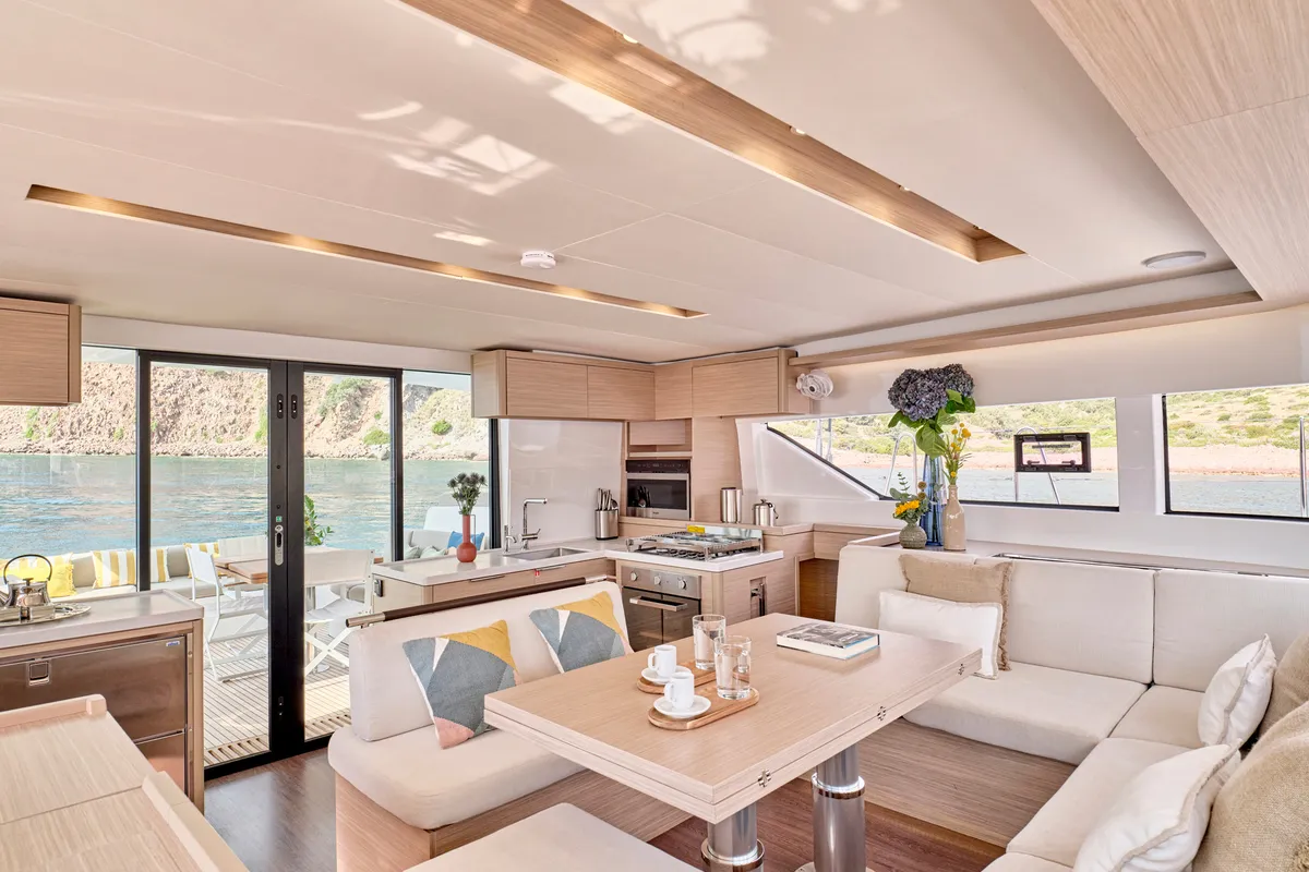 Salon of Lagoon 51, a catamaran at Athens, Greece