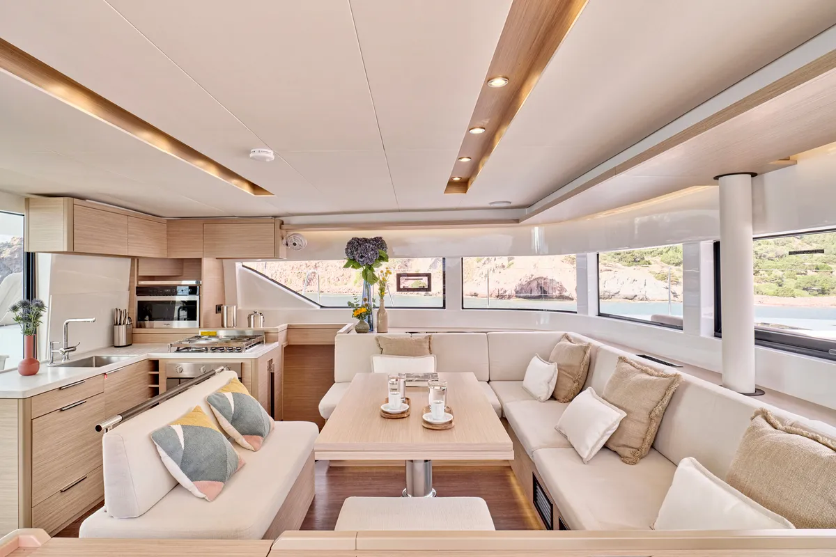 Salon of Lagoon 51, a catamaran at Athens, Greece