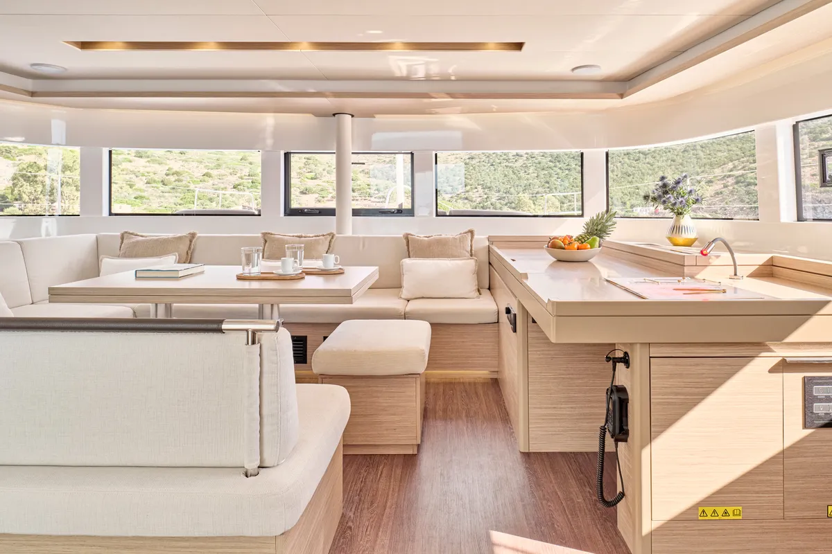 Salon of Lagoon 51, a catamaran at Athens, Greece