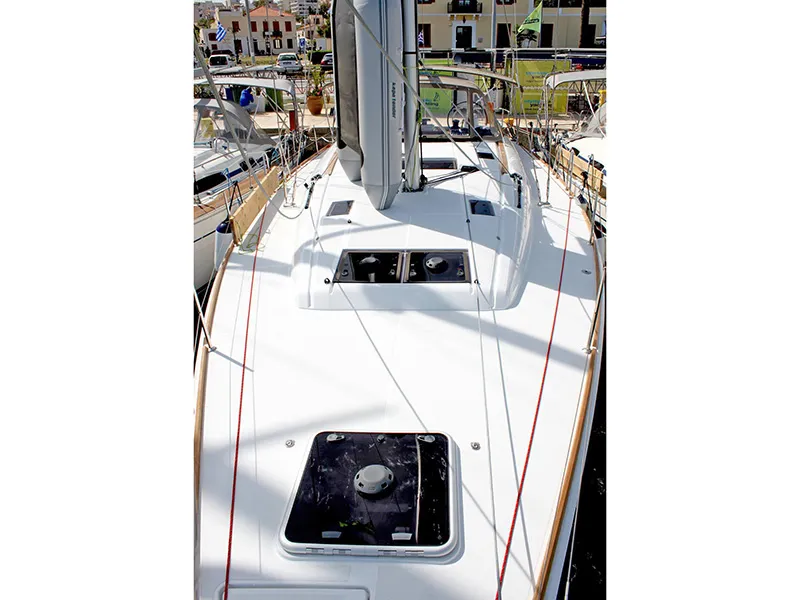 Deck of Athena, a Jeanneau Sun Odyssey 479 sailboat at Lavreotiki Municipal Unit, Greece