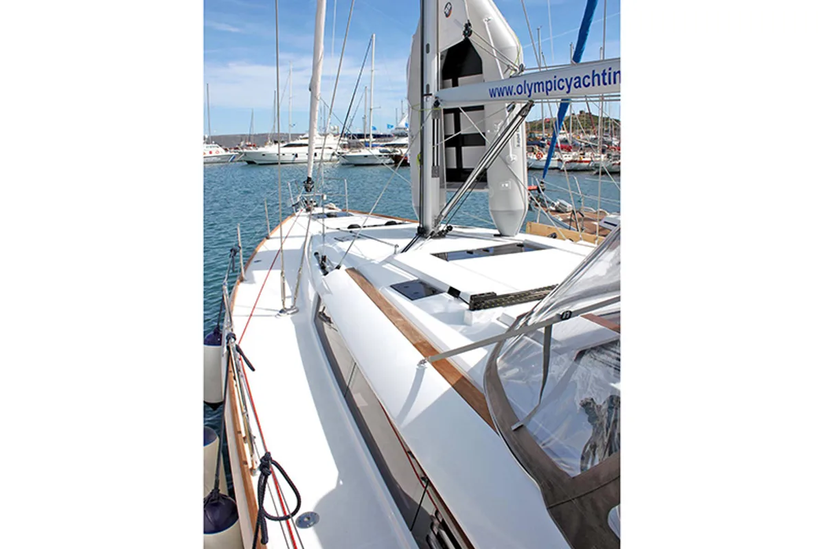 Deck of Athena, a Jeanneau Sun Odyssey 479 sailboat at Lavreotiki Municipal Unit, Greece