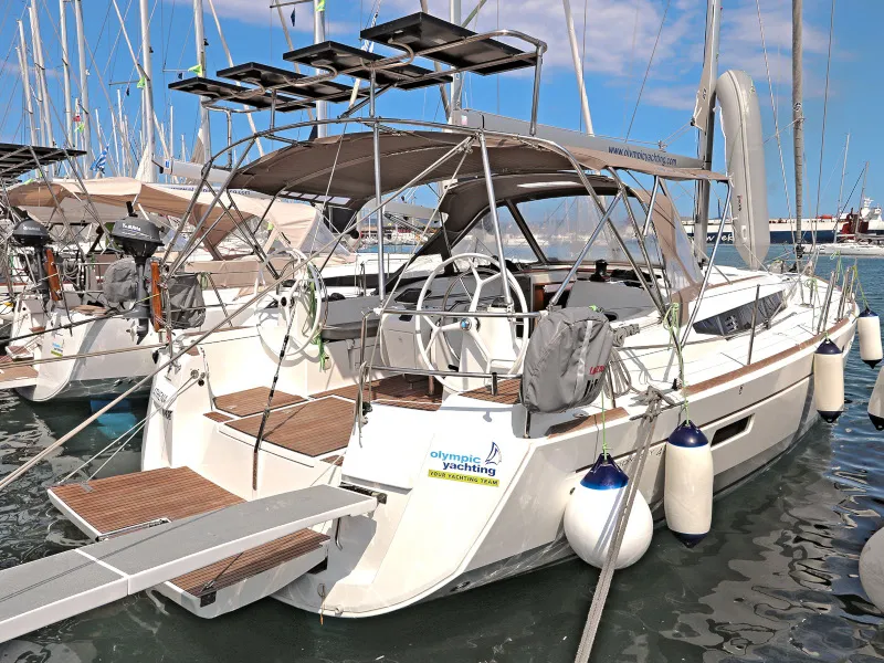 Exterior view of Athena, a Jeanneau Sun Odyssey 479 sailboat at Lavreotiki Municipal Unit, Greece
