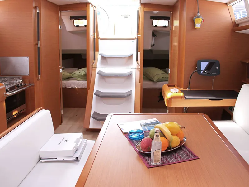 Salon of Athena, a Jeanneau Sun Odyssey 479 sailboat at Lavreotiki Municipal Unit, Greece