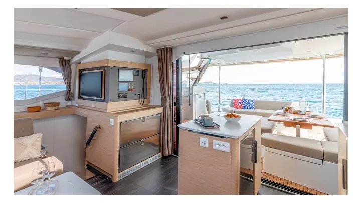 Galley of Cinséluna, a Fountaine Pajot FP 44 Maestro catamaran at Ventimiglia, Italy
