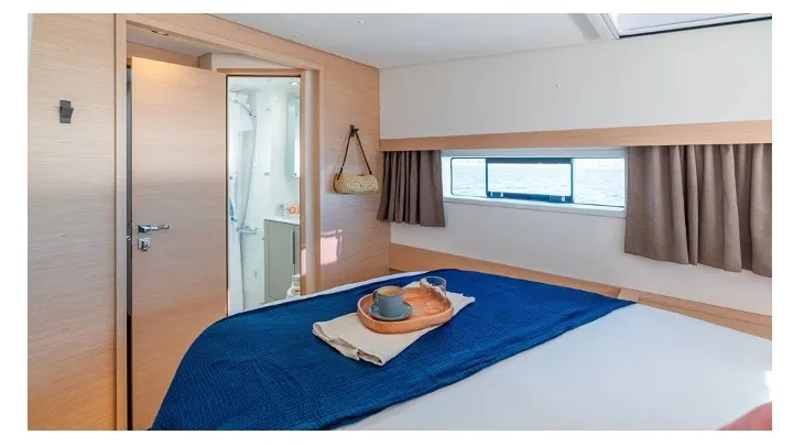 Cabin on Cinséluna, a Fountaine Pajot FP 44 Maestro catamaran at Ventimiglia, Italy