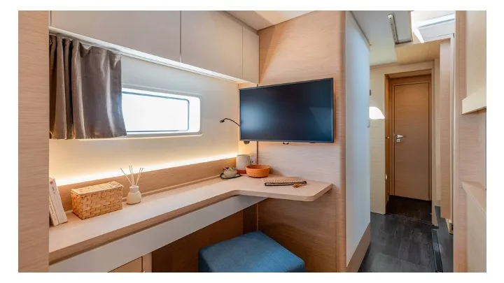 Cabin on Cinséluna, a Fountaine Pajot FP 44 Maestro catamaran at Ventimiglia, Italy