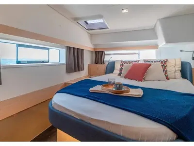 Cabin on Cinséluna, a Fountaine Pajot FP 44 Maestro catamaran at Ventimiglia, Italy