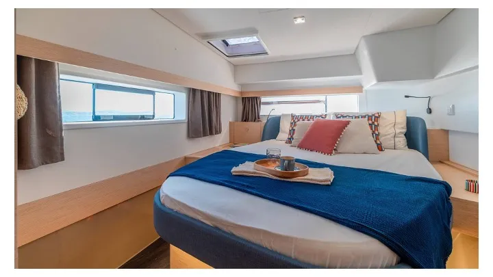 Cabin on Cinséluna, a Fountaine Pajot FP 44 Maestro catamaran at Ventimiglia, Italy