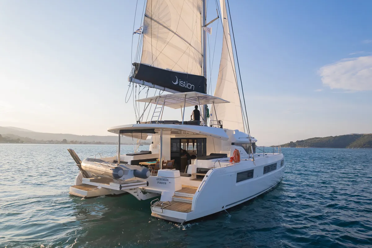 Exterior view of Andromeda, a Lagoon 50 catamaran at Municipal Unit of Lefkada, Greece