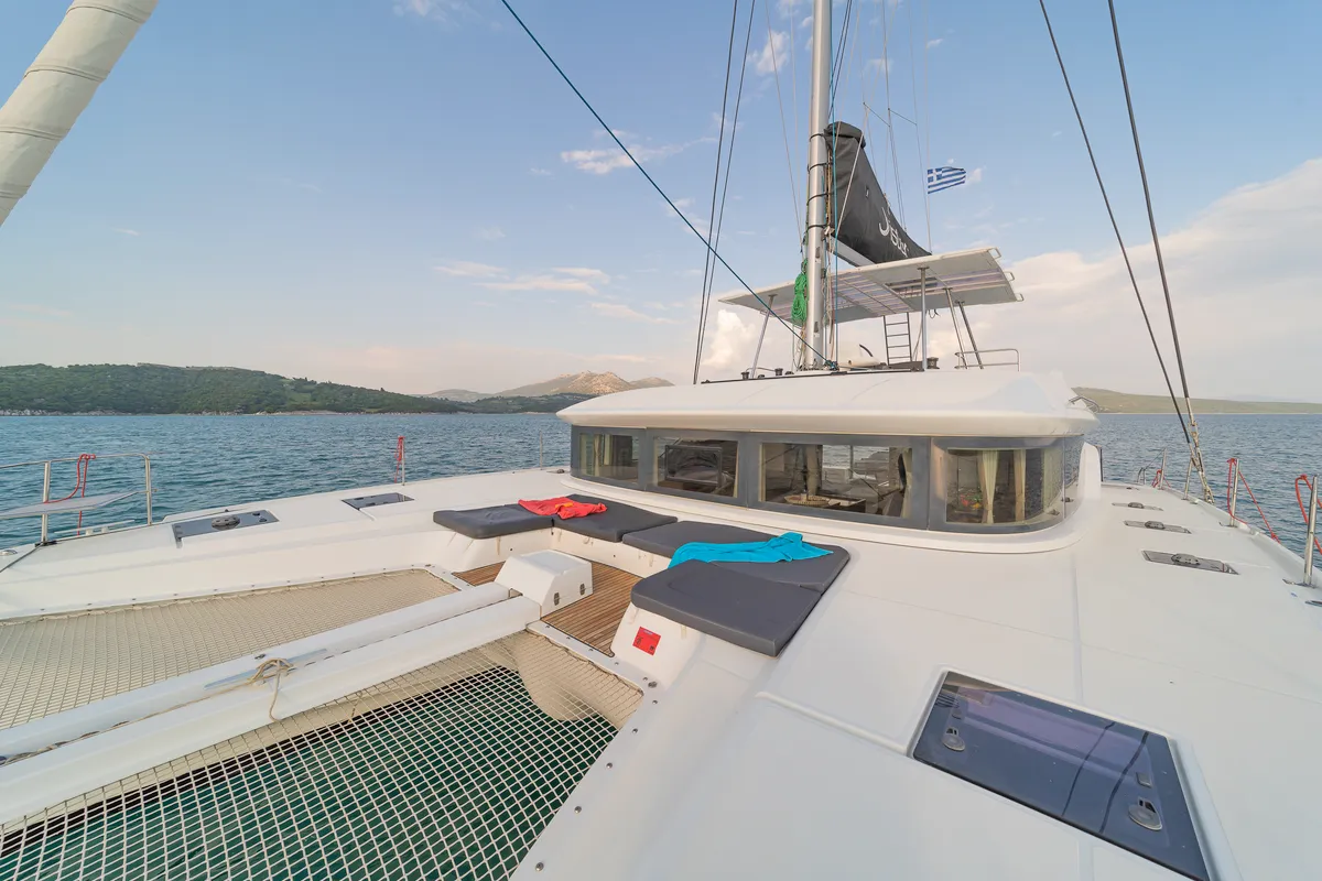 Deck of Andromeda, a Lagoon 50 catamaran at Municipal Unit of Lefkada, Greece