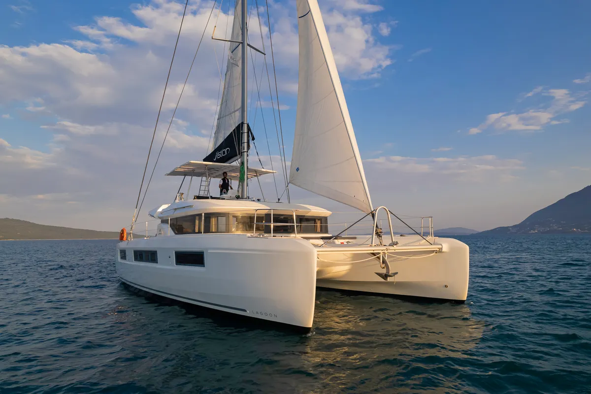 Exterior view of Andromeda, a Lagoon 50 catamaran at Municipal Unit of Lefkada, Greece