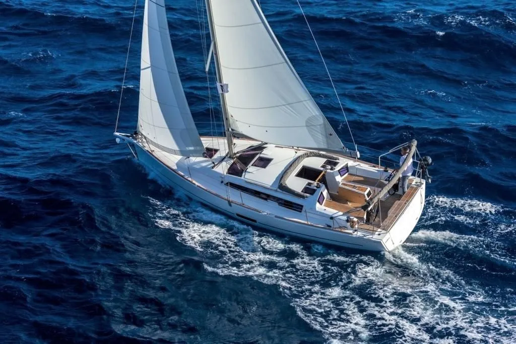 Exterior view of Mar Me Quer, a Dufour 360 Grand Large sailboat at Portimão, Portugal