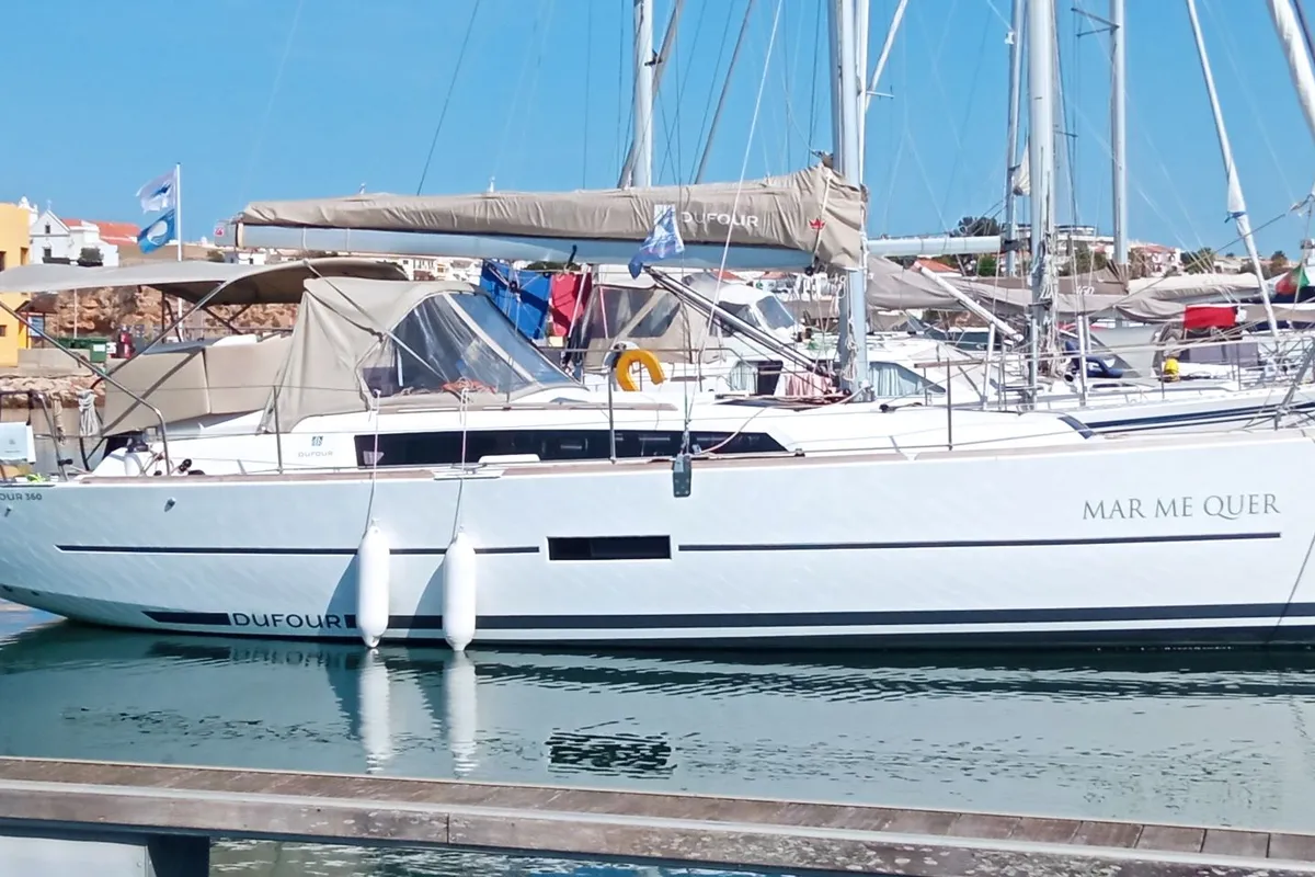 Exterior view of Mar Me Quer, a Dufour 360 Grand Large sailboat at Portimão, Portugal