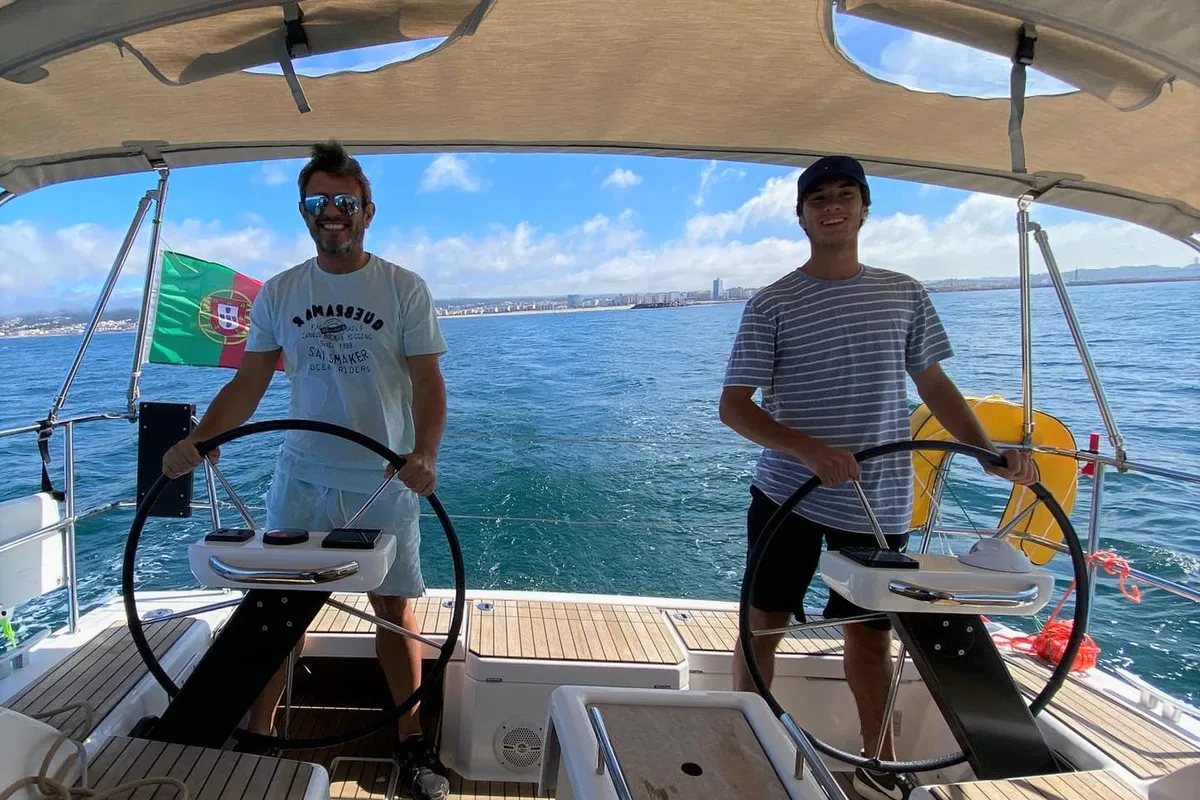 Cockpit of Mar Me Quer, a Dufour 360 Grand Large sailboat at Portimão, Portugal
