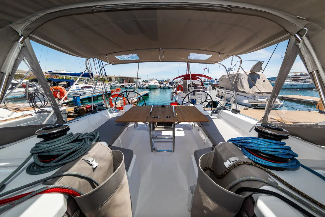 Cockpit of Poseidon, a Beneteau Oceanis 40.1 sailboat at Zadar, Croatia