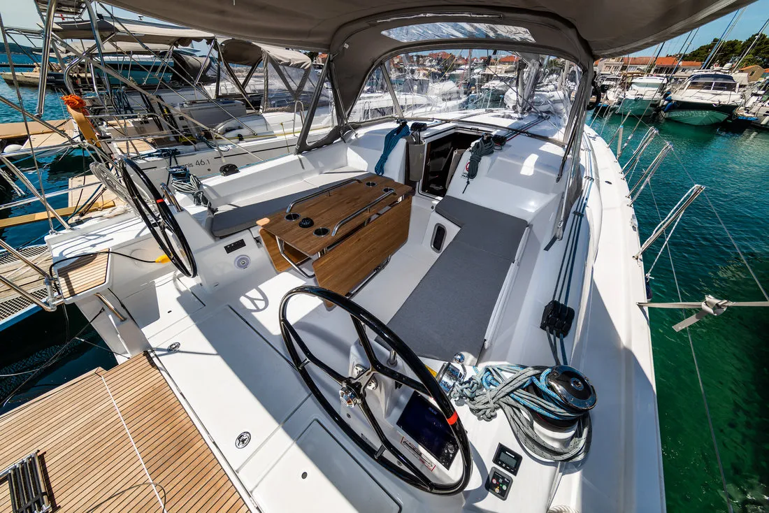 Cockpit of Poseidon, a Beneteau Oceanis 40.1 sailboat at Zadar, Croatia