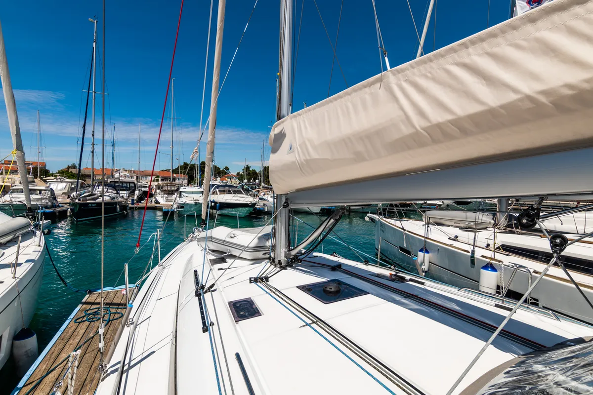 Deck of Poseidon, a Beneteau Oceanis 40.1 sailboat at Zadar, Croatia