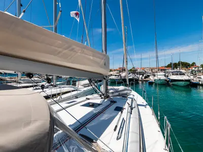Deck of Poseidon, a Beneteau Oceanis 40.1 sailboat at Zadar, Croatia