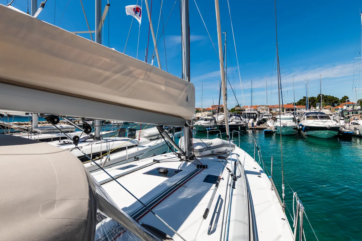 Deck of Poseidon, a Beneteau Oceanis 40.1 sailboat at Zadar, Croatia