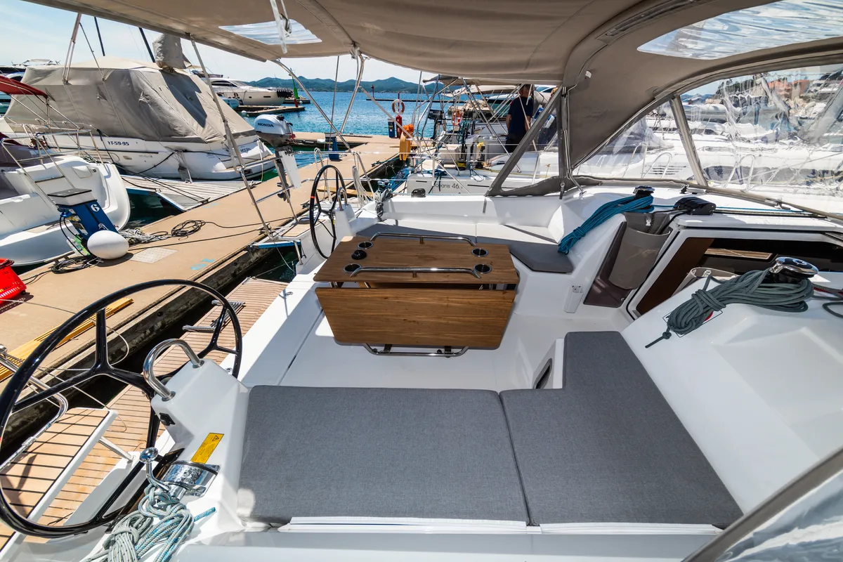 Cockpit of Poseidon, a Beneteau Oceanis 40.1 sailboat at Zadar, Croatia