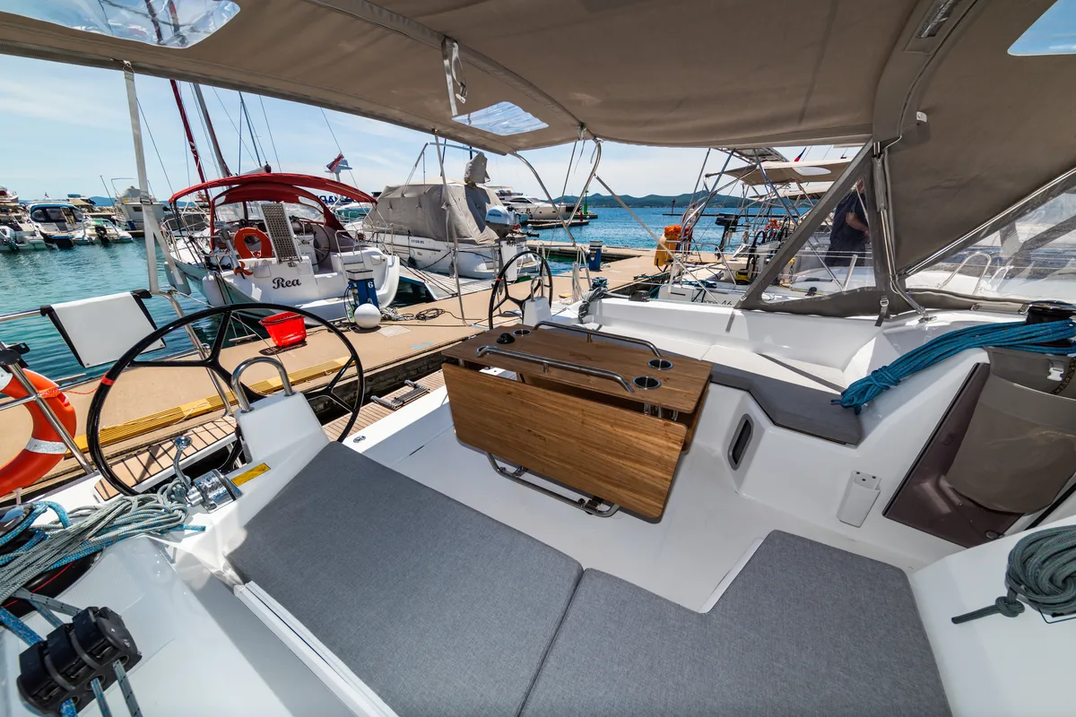 Cockpit of Poseidon, a Beneteau Oceanis 40.1 sailboat at Zadar, Croatia