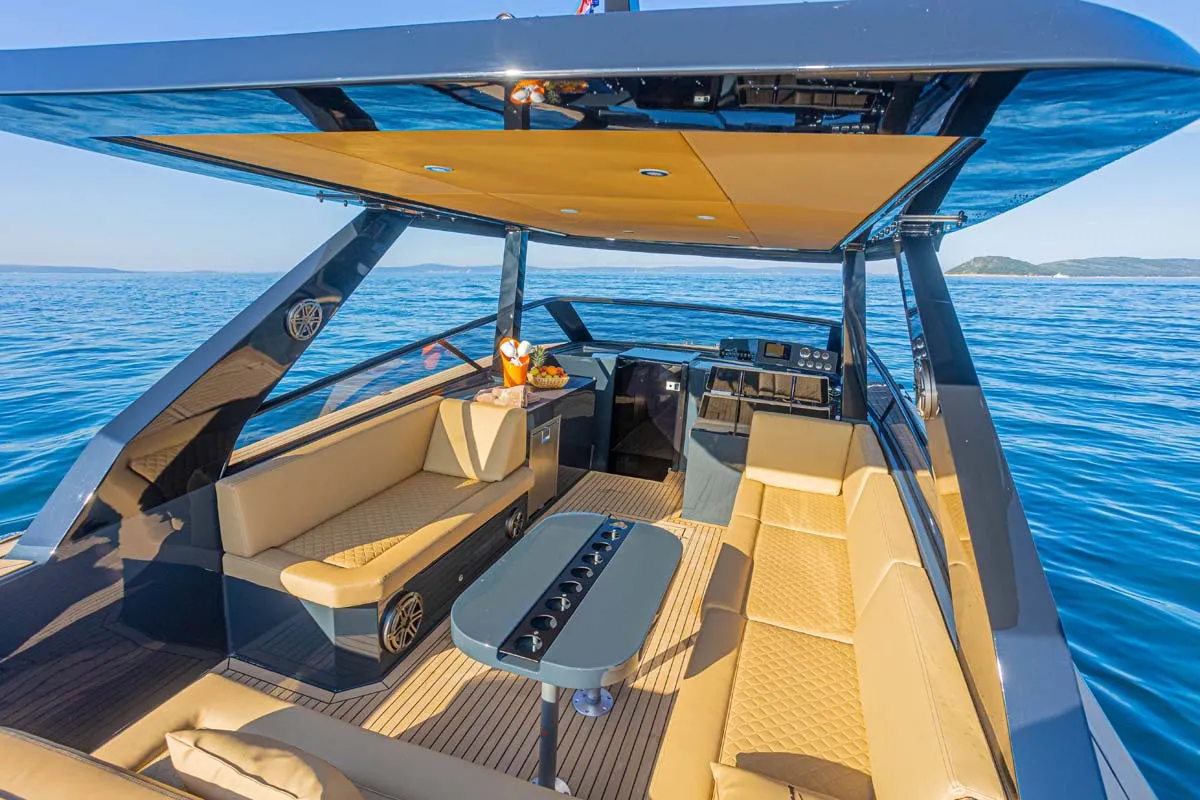 Deck of Gariful 1, a Colnago 35 motorboat at Split, Croatia