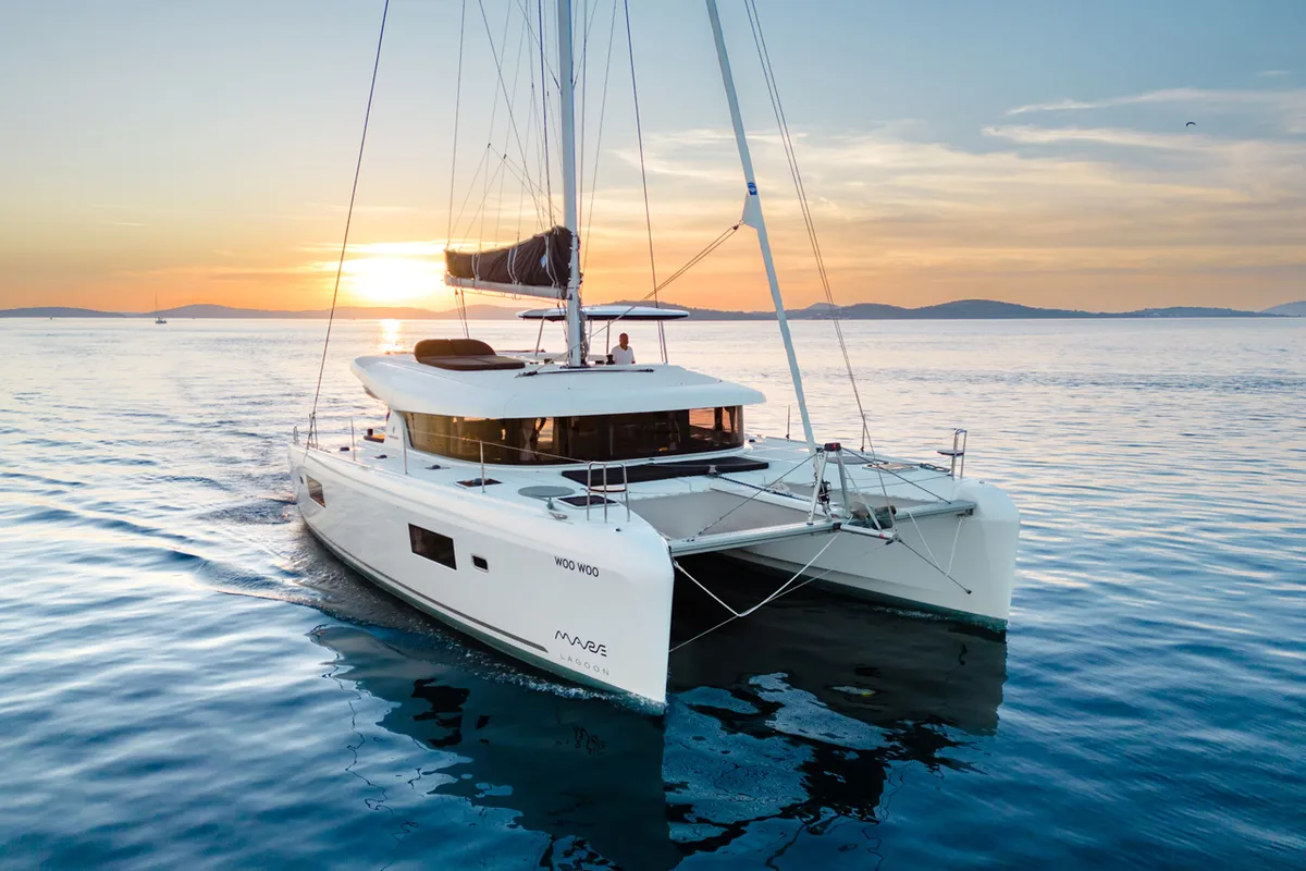 Exterior view of Woo Woo, a Lagoon 42 OW catamaran at Grad Šibenik, Croatia