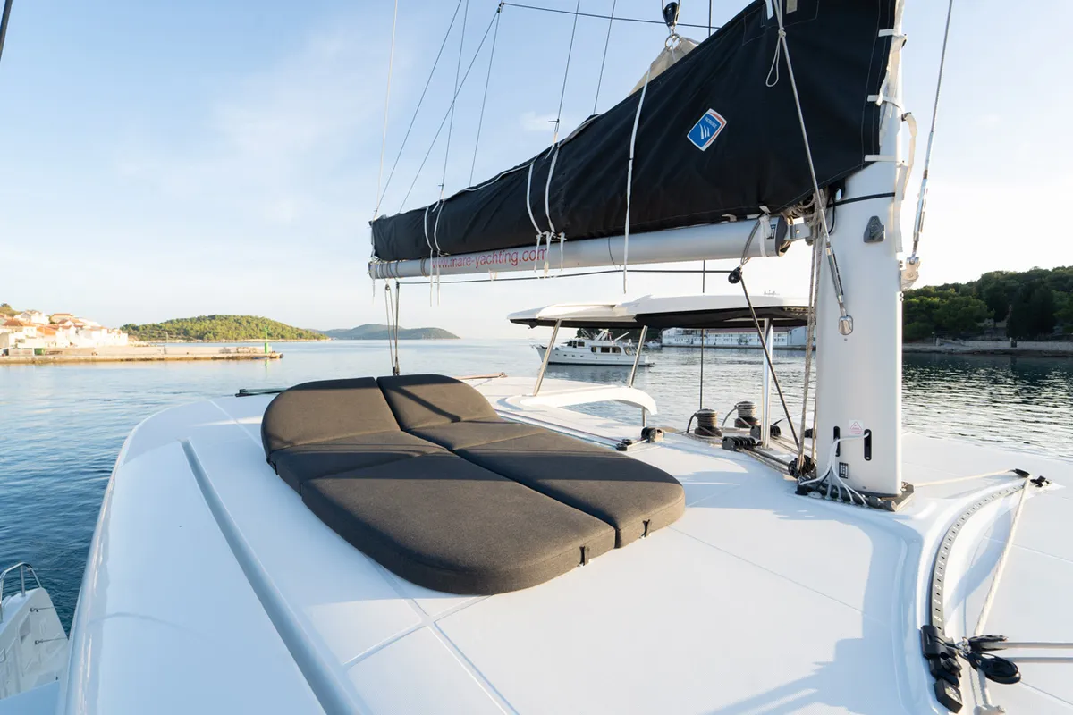 Deck of Woo Woo, a Lagoon 42 OW catamaran at Grad Šibenik, Croatia