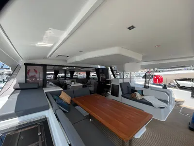 Deck of COSMOS, a Fountaine Pajot Aura 51 catamaran at Seget Donji, Croatia