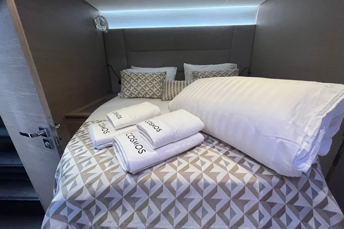 Cabin on COSMOS, a Fountaine Pajot Aura 51 catamaran at Seget Donji, Croatia