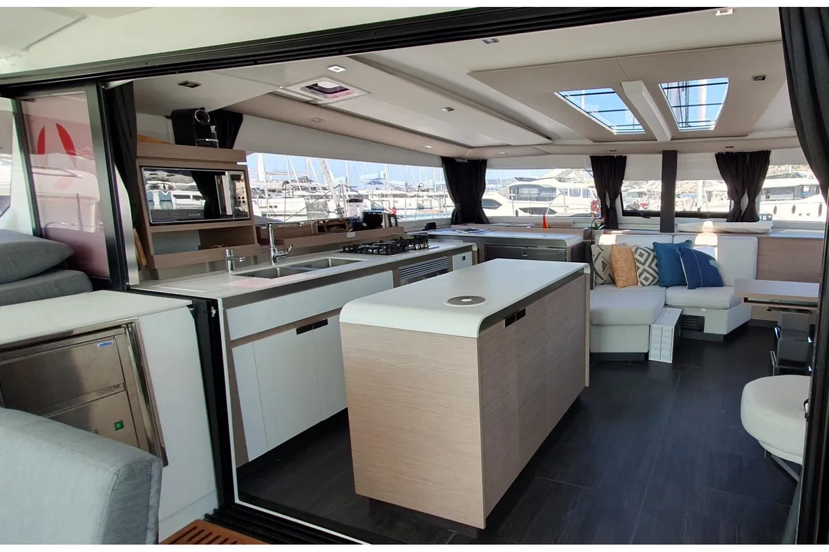 Galley of COSMOS, a Fountaine Pajot Aura 51 catamaran at Seget Donji, Croatia