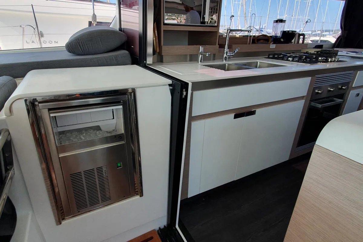 Galley of COSMOS, a Fountaine Pajot Aura 51 catamaran at Seget Donji, Croatia