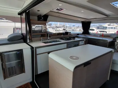 Galley of COSMOS, a Fountaine Pajot Aura 51 catamaran at Seget Donji, Croatia