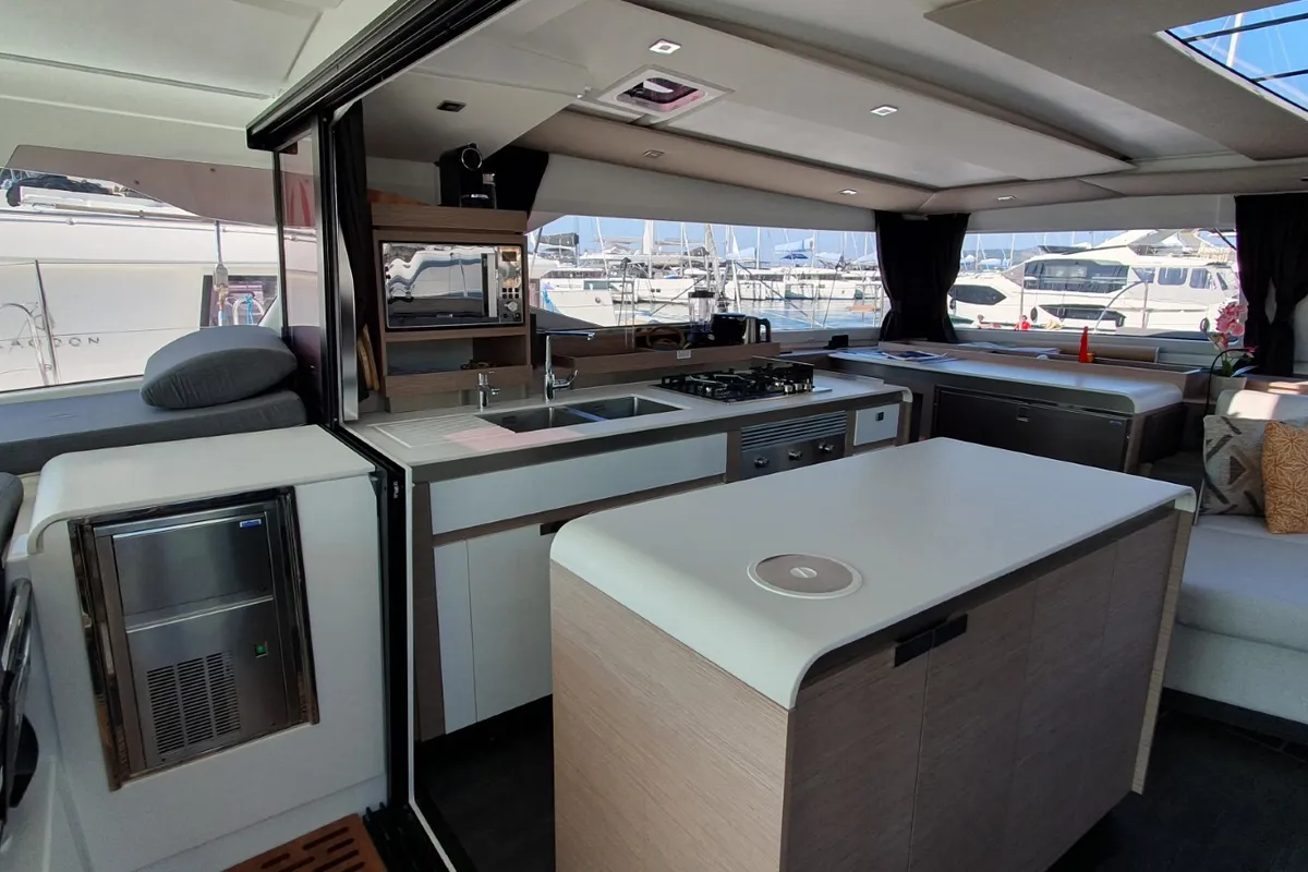 Galley of COSMOS, a Fountaine Pajot Aura 51 catamaran at Seget Donji, Croatia