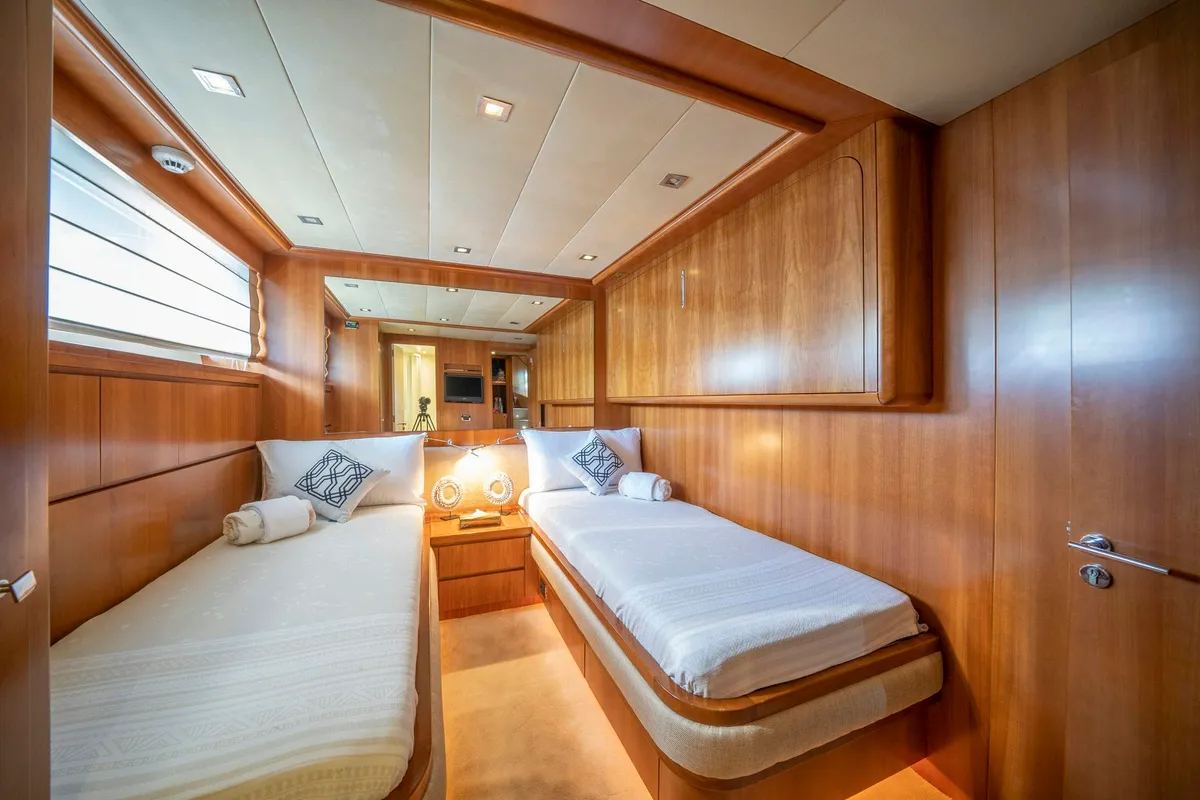 Cabin on Sanref, a Falcon 115 motor yacht at Bodrum, Turkey