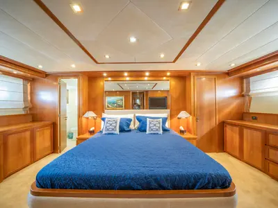 Cabin on Sanref, a Falcon 115 motor yacht at Bodrum, Turkey