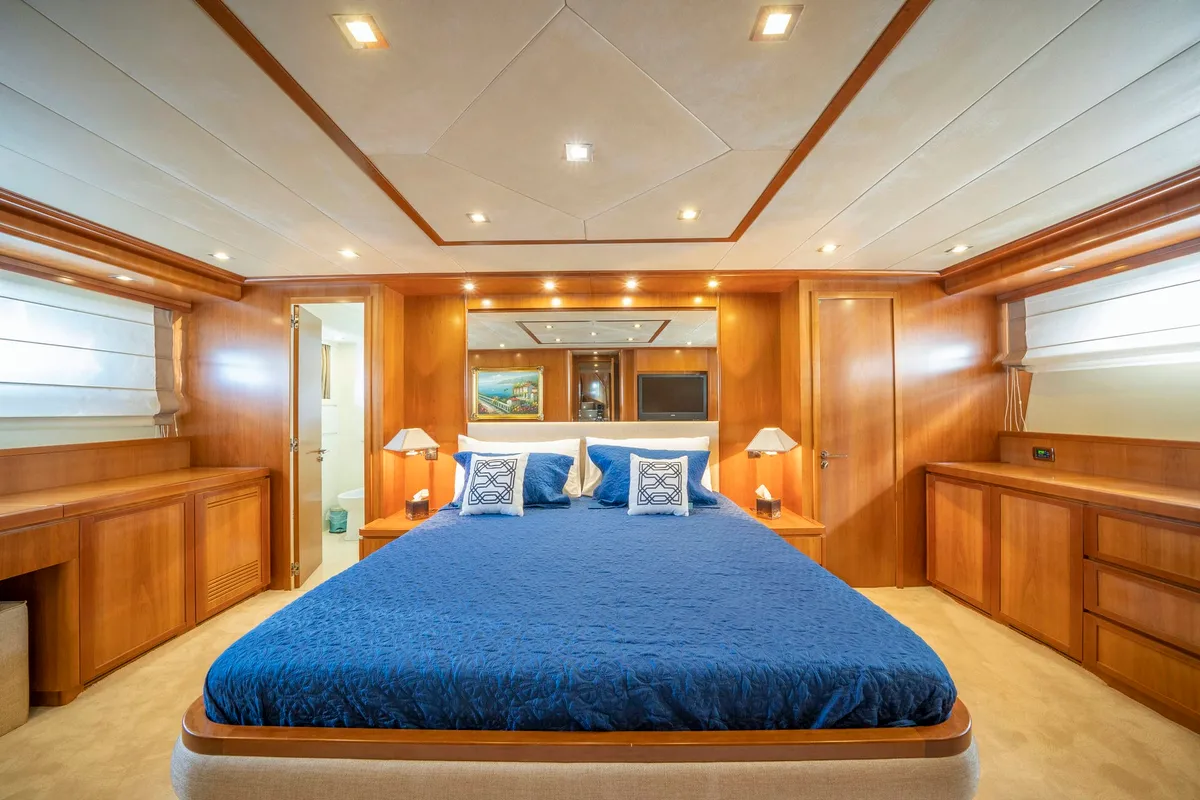 Cabin on Sanref, a Falcon 115 motor yacht at Bodrum, Turkey