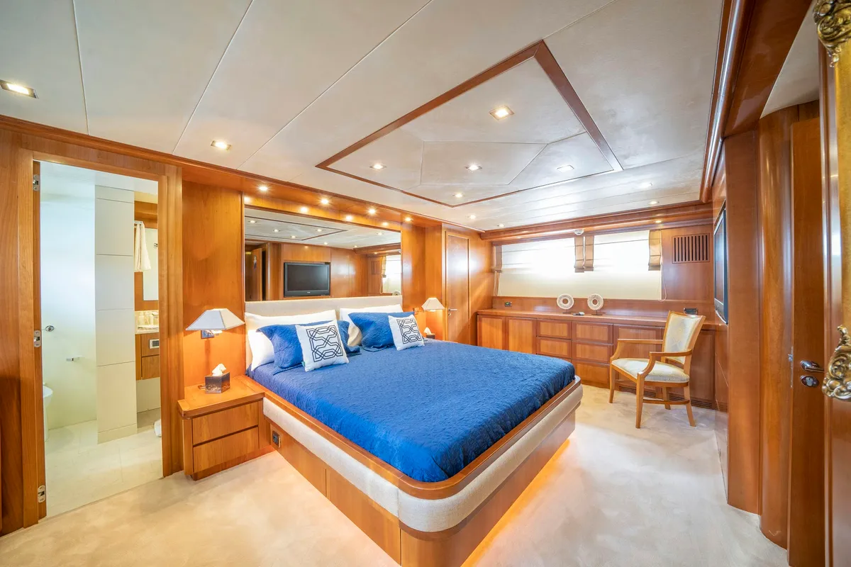 Cabin on Sanref, a Falcon 115 motor yacht at Bodrum, Turkey