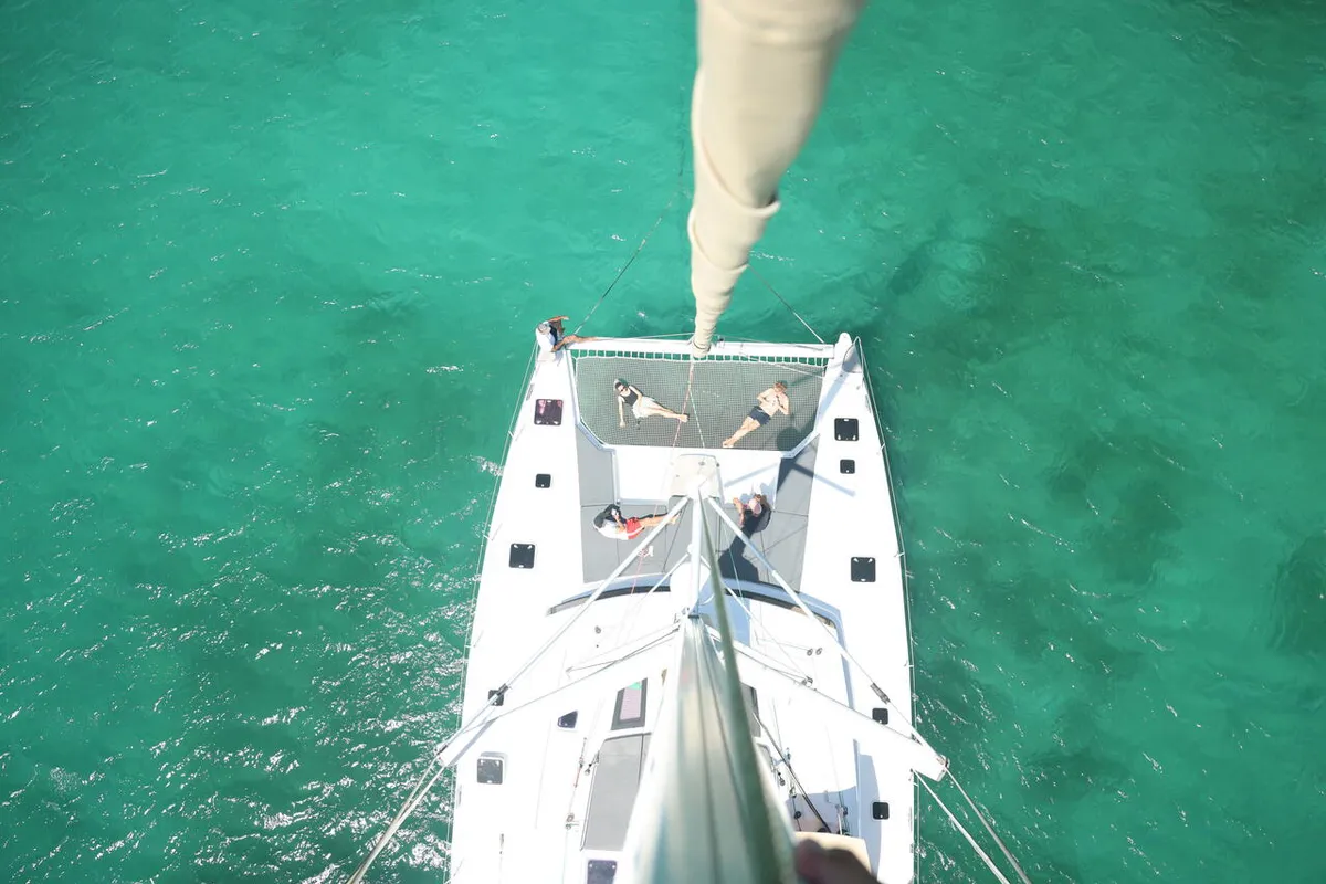 Exterior view of Purpose, a Fountaine Pajot Saba 50 catamaran at Simpson Bay, Sint Maarten