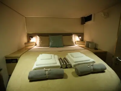 Cabin on Purpose, a Fountaine Pajot Saba 50 catamaran at Simpson Bay, Sint Maarten