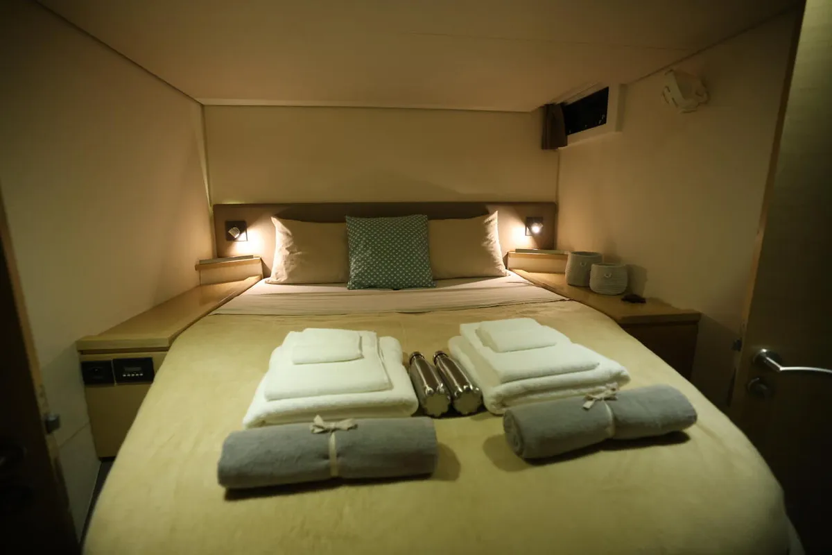 Cabin on Purpose, a Fountaine Pajot Saba 50 catamaran at Simpson Bay, Sint Maarten