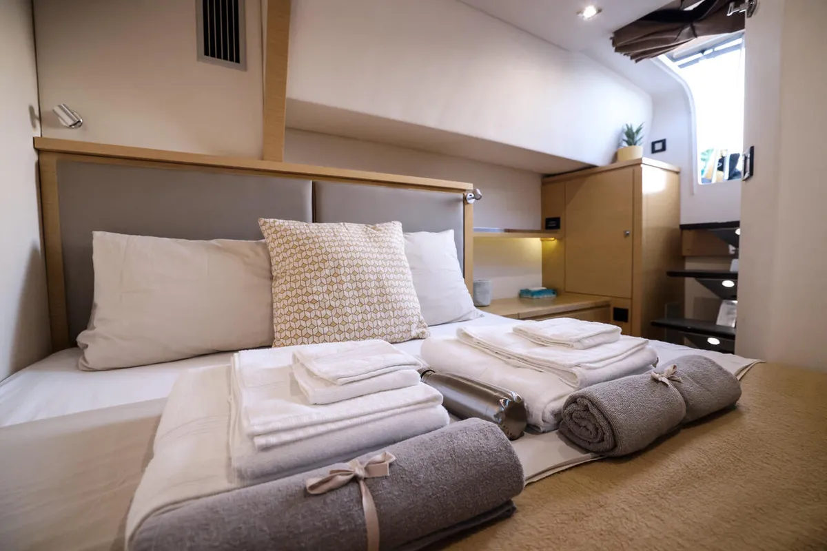 Cabin on Purpose, a Fountaine Pajot Saba 50 catamaran at Simpson Bay, Sint Maarten