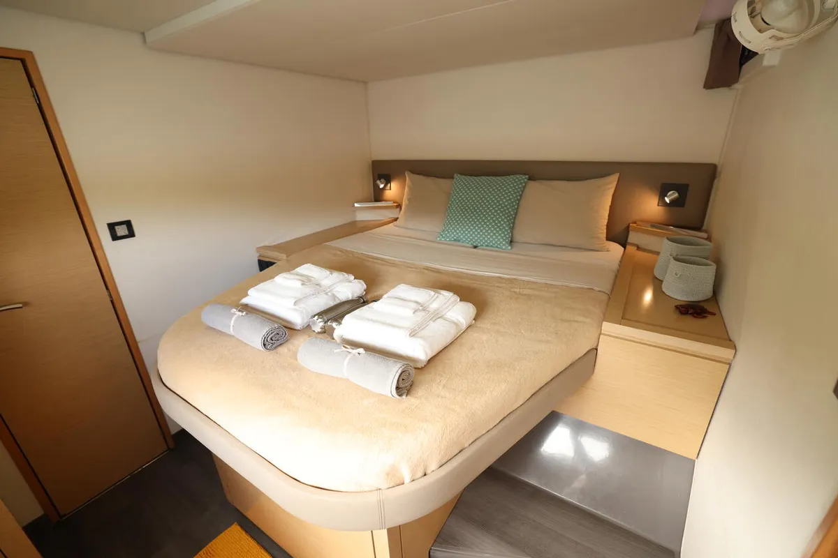 Cabin on Purpose, a Fountaine Pajot Saba 50 catamaran at Simpson Bay, Sint Maarten