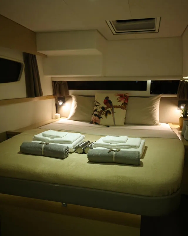 Cabin on Purpose, a Fountaine Pajot Saba 50 catamaran at Simpson Bay, Sint Maarten