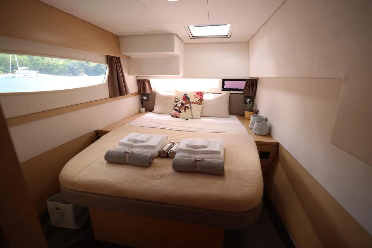 Cabin on Purpose, a Fountaine Pajot Saba 50 catamaran at Simpson Bay, Sint Maarten