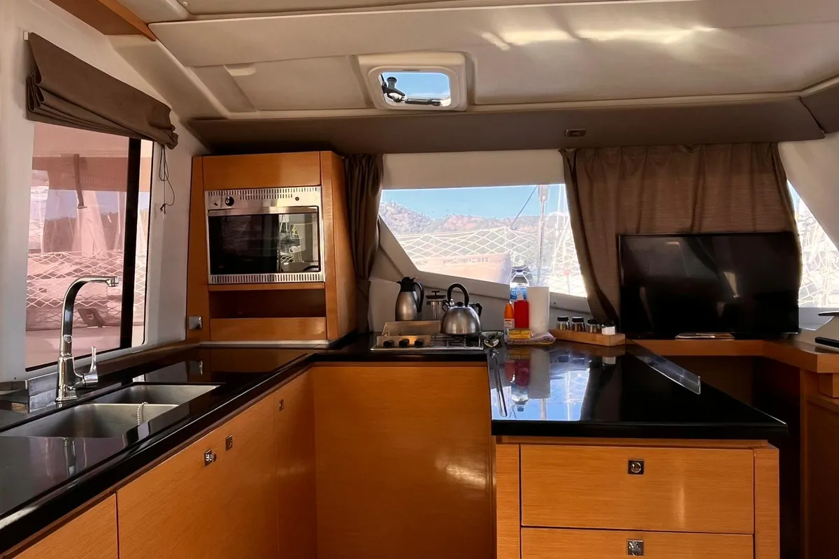 Galley of Lycia, a Fountaine Pajot Helia 44 catamaran at Fethiye, Turkey